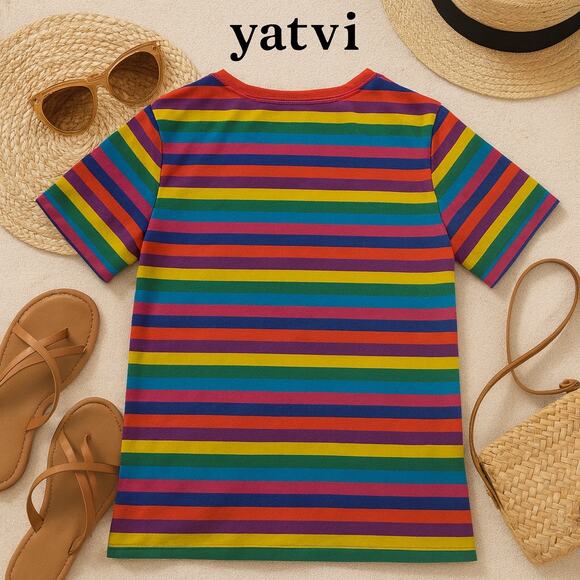 Yativi Rainbow Striped Shirt w/ Face Sz. S - Picture 3 of 5